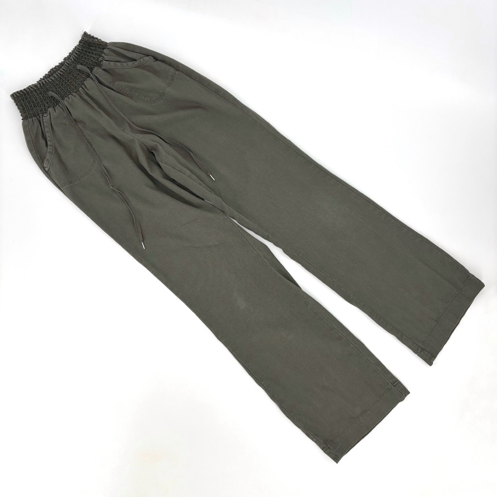 Ci Sono Khaki Straight Leg Elastic Paper Bag Waist Pull-On Linen Pants, XS